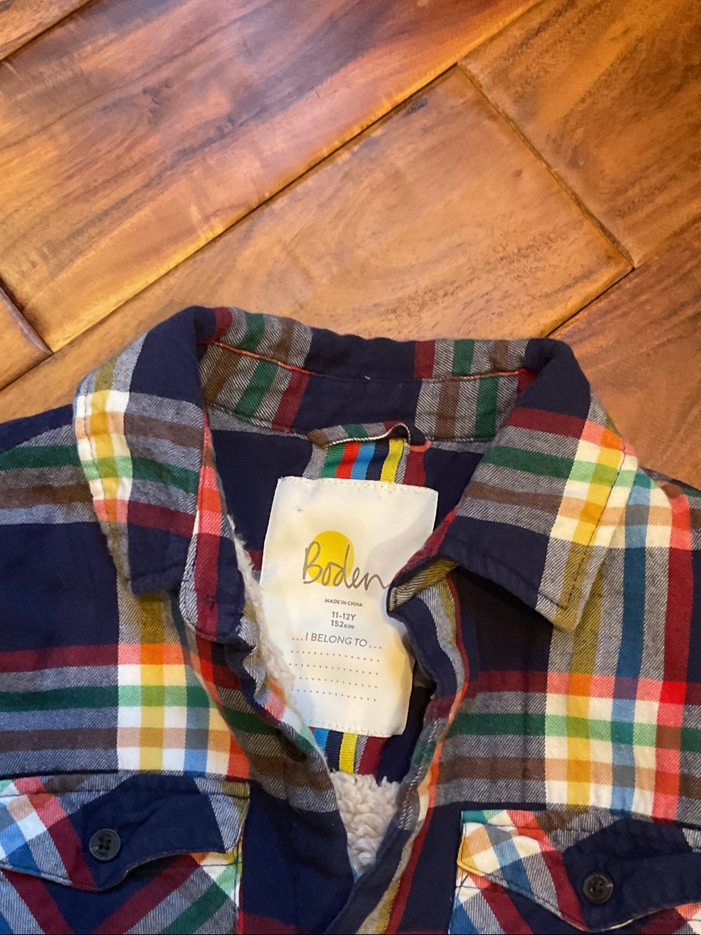 Boden Navy Multicolor Plaid Button-Front Shirt Jacket - Picture 4 of 7